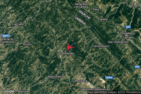 Lieve Terremoto M2.1 epicentro 2 km NE Pietralunga (PG) alle 10:39:48 (09:39:48 UTC)