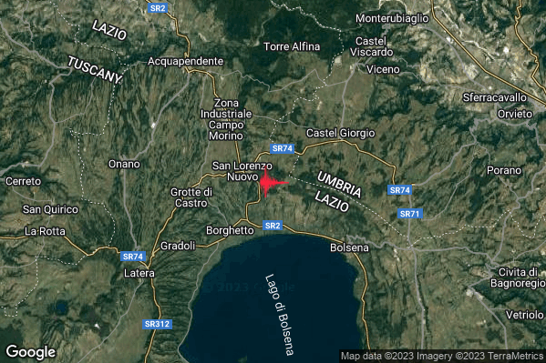 Lieve Terremoto M2.2 epicentro 2 km E San Lorenzo Nuovo (VT) alle 10:50:13 (09:50:13 UTC)