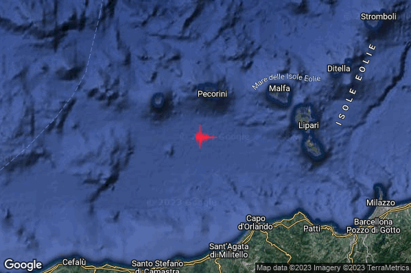 Debole Terremoto M2.4 epicentro Isole Eolie (Messina) alle 16:47:59 (15:47:59 UTC)