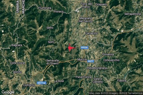 Lieve Terremoto M2.1 epicentro 4 km NW Muccia (MC) alle 22:50:18 (21:50:18 UTC)