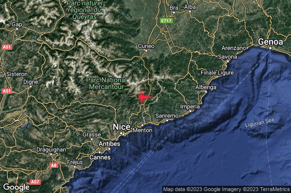 Lieve Terremoto M2.1 epicentro Confine Italia-Francia (FRANCIA) alle 17:39:30 (16:39:30 UTC)