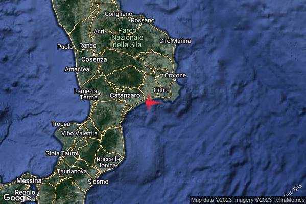 Debole Terremoto M2.3 epicentro Costa Ionica Catanzarese (Catanzaro) alle 21:17:47 (20:17:47 UTC)