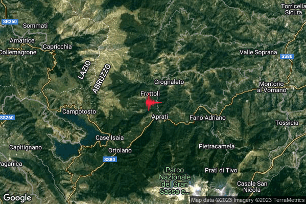 Leggero Terremoto M2.8 epicentro 2 km NW Crognaleto (TE) alle 17:45:06 (16:45:06 UTC)