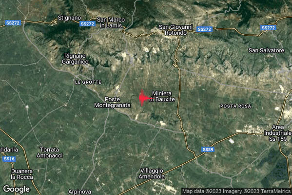 Lieve Terremoto M2.2 epicentro 9 km SW San Giovanni Rotondo (FG) alle 23:01:19 (22:01:19 UTC)