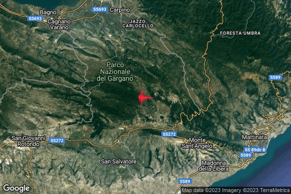 Lieve Terremoto M2.1 epicentro 7 km NW Monte Sant'Angelo (FG) alle 02:11:46 (01:11:46 UTC)