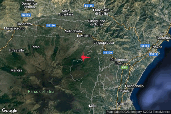 Debole Terremoto M2.5 epicentro 5 km SW Linguaglossa (CT) alle 07:52:57 (06:52:57 UTC)