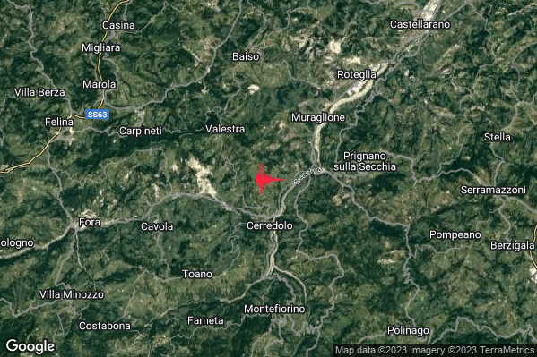 Lieve Terremoto M2.0 epicentro 6 km W Prignano sulla Secchia (MO) alle 03:21:33 (02:21:33 UTC)
