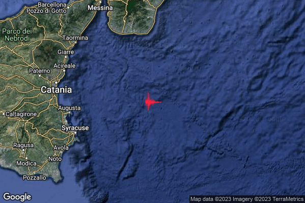 Debole Terremoto M2.4 epicentro Mar Ionio Meridionale (MARE) alle 16:56:01 (15:56:01 UTC)