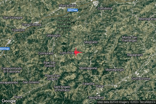 Lieve Terremoto M2.1 epicentro 2 km E Loro Piceno (MC) alle 14:57:01 (13:57:01 UTC)