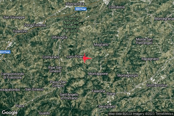 Debole Terremoto M2.4 epicentro 2 km E Loro Piceno (MC) alle 15:04:02 (14:04:02 UTC)