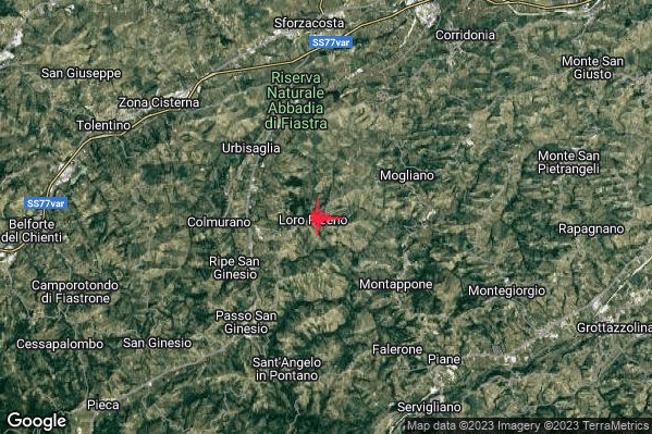 Lieve Terremoto M2.2 epicentro 1 km E Loro Piceno (MC) alle 15:17:42 (14:17:42 UTC)