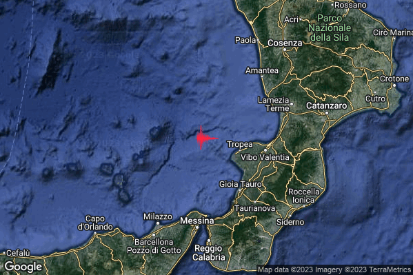 Debole Terremoto M2.4 epicentro Tirreno Meridionale (MARE) alle 08:17:55 (07:17:55 UTC)