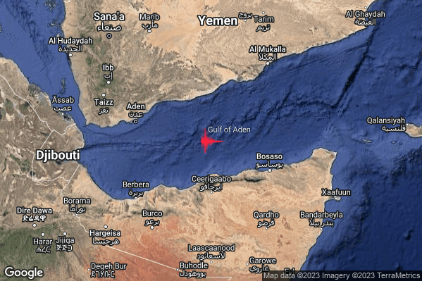 Violento Terremoto M5.7 epicentro Somalia [Sea] alle 08:31:43 (07:31:43 UTC)