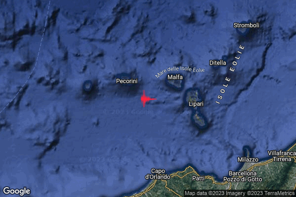 Lieve Terremoto M2.0 epicentro Isole Eolie (Messina) alle 16:16:11 (15:16:11 UTC)