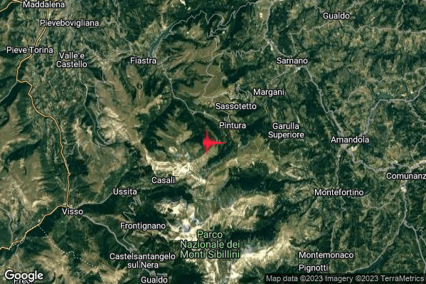 Lieve Terremoto M2.1 epicentro 2 km S Bolognola (MC) alle 22:09:20 (21:09:20 UTC)