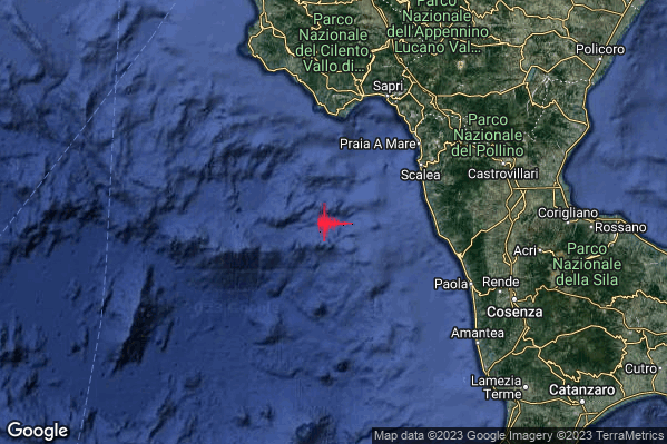 Lieve Terremoto M2.0 epicentro Tirreno Meridionale (MARE) alle 03:53:45 (02:53:45 UTC)
