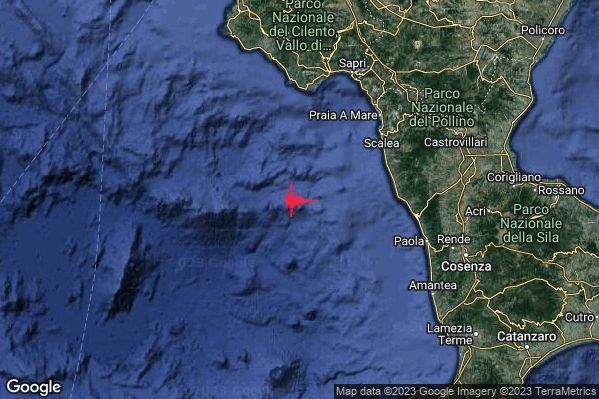 Lieve Terremoto M2.1 epicentro Tirreno Meridionale (MARE) alle 04:02:17 (03:02:17 UTC)
