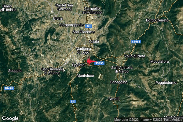 Lieve Terremoto M2.1 epicentro 3 km E Spoleto (PG) alle 14:41:58 (13:41:58 UTC)