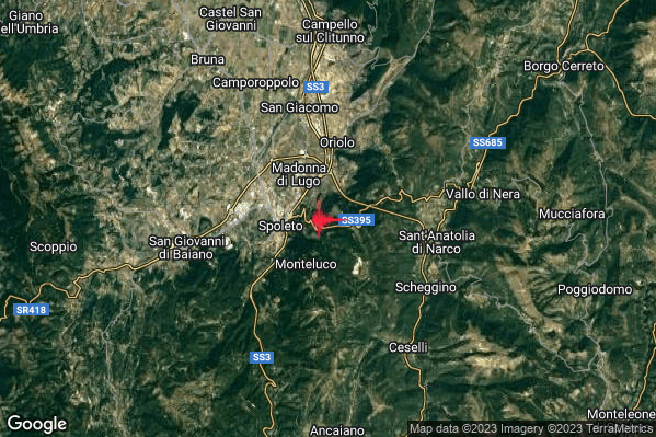 Lieve Terremoto M2.1 epicentro 2 km E Spoleto (PG) alle 14:43:30 (13:43:30 UTC)
