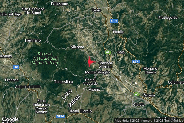 Lieve Terremoto M2.2 epicentro 4 km N Castel Viscardo (TR) alle 21:01:37 (20:01:37 UTC)