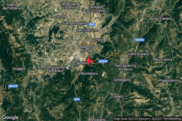 Lieve Terremoto M2.2 epicentro 2 km NE Spoleto (PG) alle 01:46:18 (00:46:18 UTC)