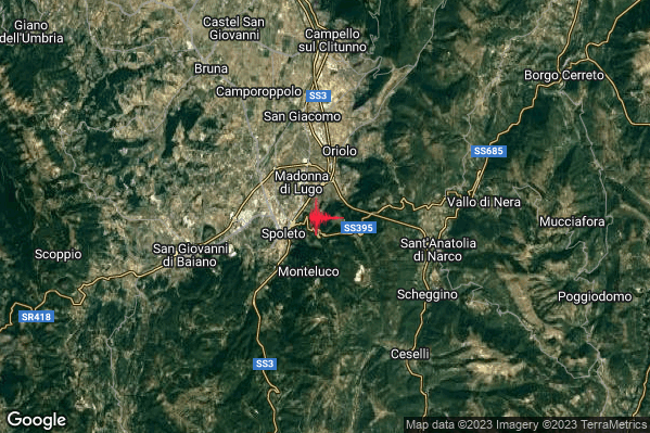 Debole Terremoto M2.4 epicentro 3 km NE Spoleto (PG) alle 01:48:17 (00:48:17 UTC)