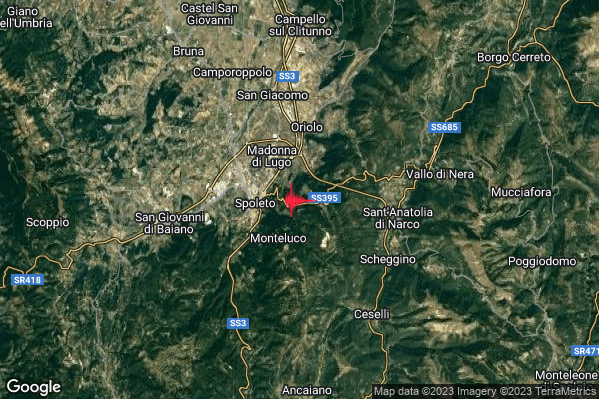 Lieve Terremoto M2.1 epicentro 3 km E Spoleto (PG) alle 01:56:08 (00:56:08 UTC)