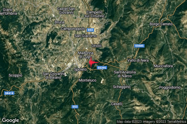 Debole Terremoto M2.6 epicentro 3 km NE Spoleto (PG) alle 01:57:32 (00:57:32 UTC)