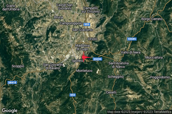 Lieve Terremoto M2.1 epicentro 2 km NE Spoleto (PG) alle 01:59:10 (00:59:10 UTC)