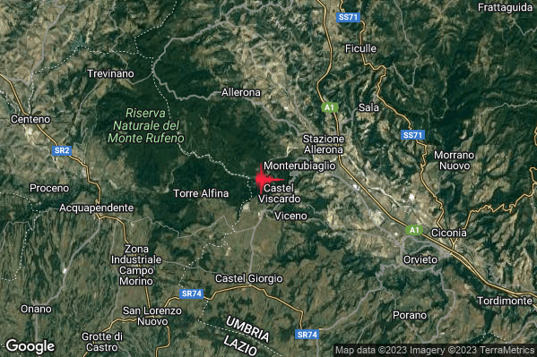 Lieve Terremoto M2.0 epicentro 1 km NW Castel Viscardo (TR) alle 05:46:01 (04:46:01 UTC)