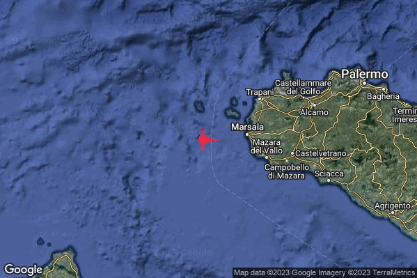 Debole Terremoto M2.7 epicentro Costa Siciliana sud-occidentale (Trapani) alle 10:01:42 (09:01:42 UTC)