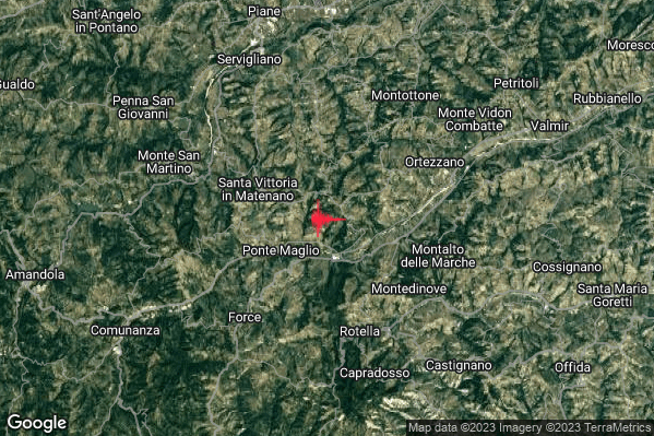 Debole Terremoto M2.4 epicentro 1 km S Montelparo (FM) alle 15:18:13 (14:18:13 UTC)