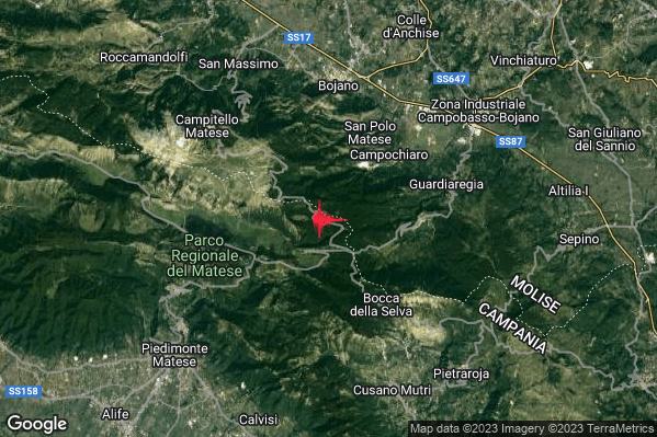 Lieve Terremoto M2.0 epicentro 5 km SW Campochiaro (CB) alle 15:40:18 (14:40:18 UTC)