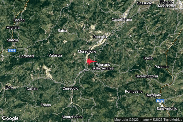Debole Terremoto M2.5 epicentro 2 km W Prignano sulla Secchia (MO) alle 18:53:55 (17:53:55 UTC)