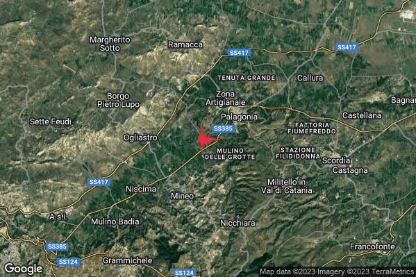 Lieve Terremoto M2.0 epicentro 3 km SW Palagonia (CT) alle 07:59:25 (06:59:25 UTC)