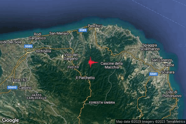 Lieve Terremoto M2.2 epicentro 4 km E Vico del Gargano (FG) alle 20:46:46 (19:46:46 UTC)