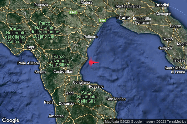 Debole Terremoto M2.5 epicentro Costa Ionica Cosentina (Cosenza) alle 20:51:33 (19:51:33 UTC)