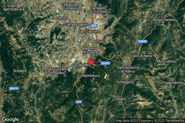 Lieve Terremoto M2.0 epicentro 2 km NE Spoleto (PG) alle 02:34:58 (01:34:58 UTC)