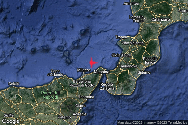 Debole Terremoto M2.7 epicentro Costa Siciliana nord-orientale (Messina) alle 14:06:03 (13:06:03 UTC)