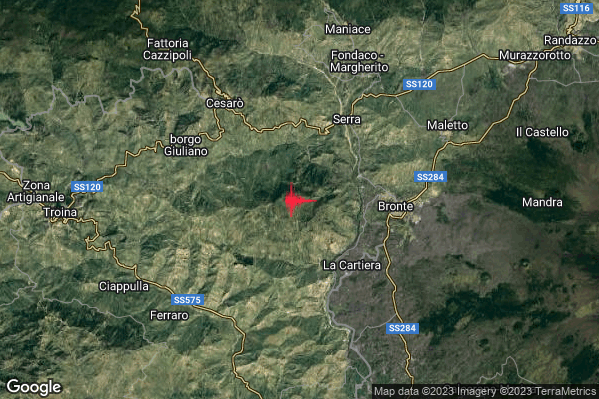 Lieve Terremoto M2.1 epicentro 6 km W Bronte (CT) alle 12:32:42 (11:32:42 UTC)