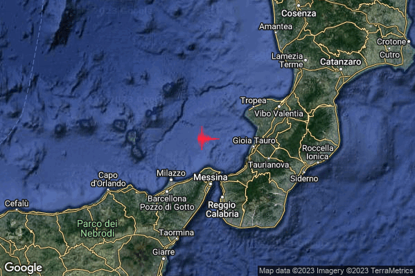 Debole Terremoto M2.3 epicentro Tirreno Meridionale (MARE) alle 22:48:46 (21:48:46 UTC)
