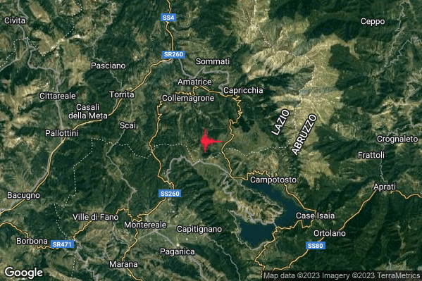Debole Terremoto M2.5 epicentro 5 km SE Amatrice (RI) alle 22:16:47 (21:16:47 UTC)