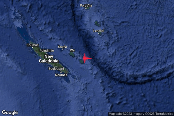 Violento Terremoto M5.9 epicentro New Caledonia [Sea] alle 08:38:10 (07:38:10 UTC)