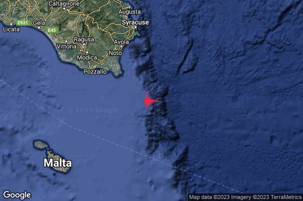 Debole Terremoto M2.6 epicentro Costa Siracusana (Siracusa) alle 17:24:38 (16:24:38 UTC)