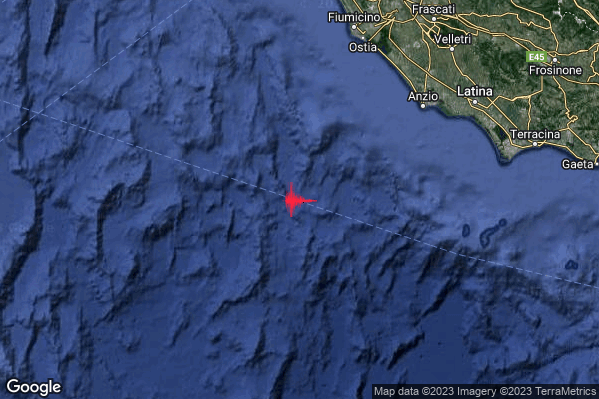 Debole Terremoto M2.7 epicentro Tirreno Centrale (MARE) alle 11:45:18 (10:45:18 UTC)