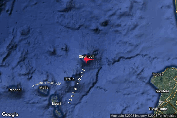Lieve Terremoto M2.2 epicentro Isole Eolie (Messina) alle 16:57:05 (15:57:05 UTC)
