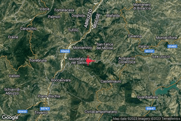 Lieve Terremoto M2.2 epicentro 2 km E Montefalcone nel Sannio (CB) alle 00:35:07 (23:35:07 UTC)