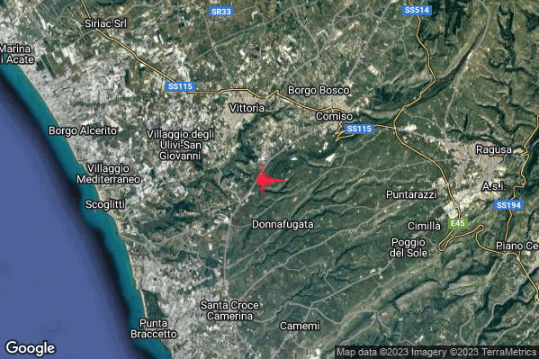 Lieve Terremoto M2.0 epicentro 5 km S Vittoria (RG) alle 11:33:54 (10:33:54 UTC)