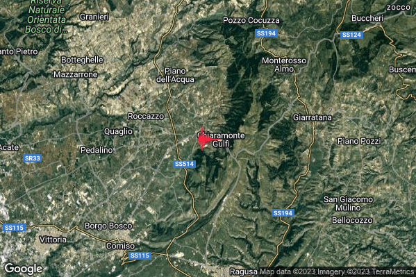 Leggero Terremoto M3.0 epicentro 1 km W Chiaramonte Gulfi (RG) alle 12:34:07 (11:34:07 UTC)
