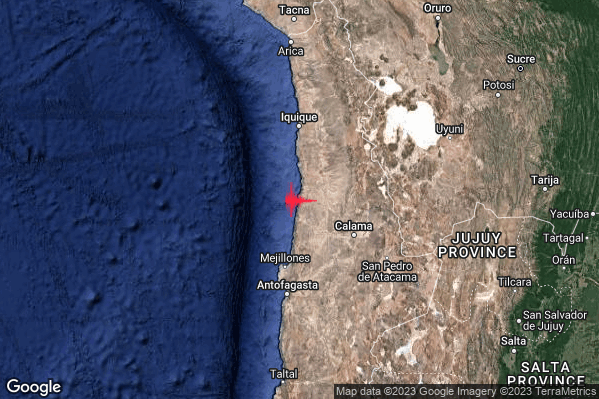 Severo Terremoto M5.5 epicentro Near coast of northern Chile [Land: Chile] alle 17:21:54 (16:21:54 UTC)